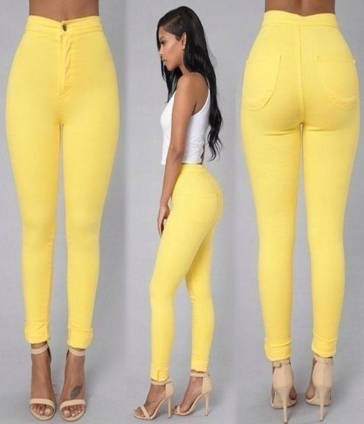 

2020 new arrival slim jeans for women skinny high waist candy color denim pencil pants stretch waist black party work pants9705468, Blue
