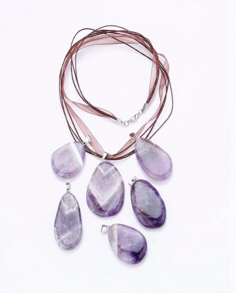 

natural amethyst pendant amethyst charm stone jewelry gemstones gifts chain irregular pendant ribbon rope jewelry cure4916286, Silver