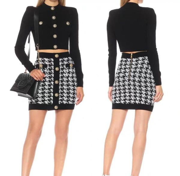 

winter new plaid skirt 2019 autumn single breasted rivet bright silk tweed woolen stitching short mini women skirt clothes6663576, Black