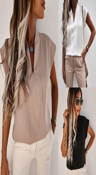 

women's t-shirt 2021 spring and summer new european and aman solid color v-neck short sleeve t-shirt1421072, White