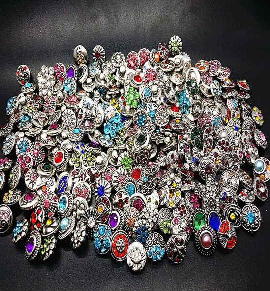 

whole 100pcslot assorted mix designs antique silver snap 12mm diy charms buttons rhinestone brand new6791354, Blue;slivery