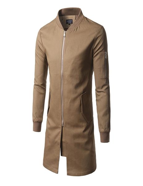 

windbreaker men039s slim midlength solid color stand collar windbreaker personality youth coat sleeve zipper decorative coat9959252, Tan;black