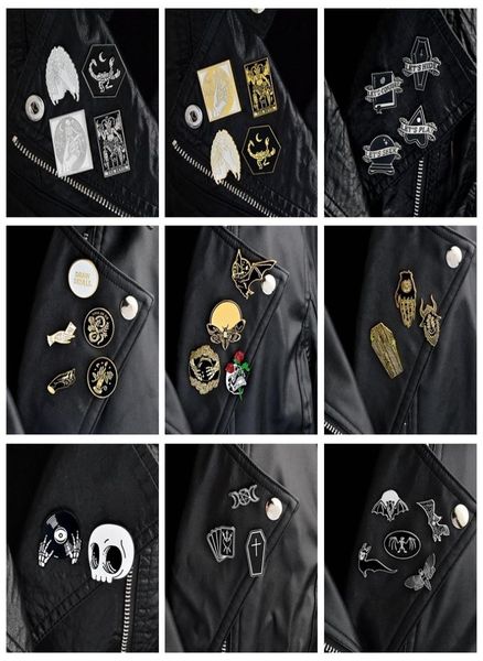 

qihe 25pcsset goth punk brooches for men dark lapel pins skull devil bat coffin skeleton gothic jewelry3704514, Gray