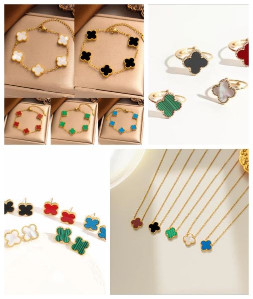 

4/four leaf clover necklace designer jewelry set pendant necklaces bracelet stud earring ring of plated 18k girl christmas engagement access, Silver