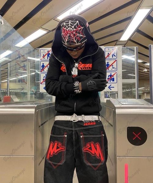 

mens pants m letter print multipocket y2k vintage cargo pants loose straight wide leg men and women couple low rise jeans 2302141510831, Black