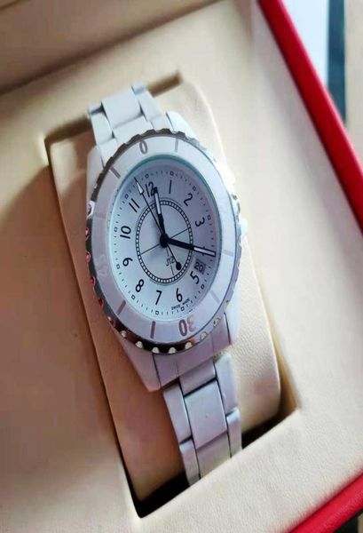 

watch imitation ceramic j12 net red lady solid steel band multifunctional calendar quartz waterproof2275087, Slivery;golden