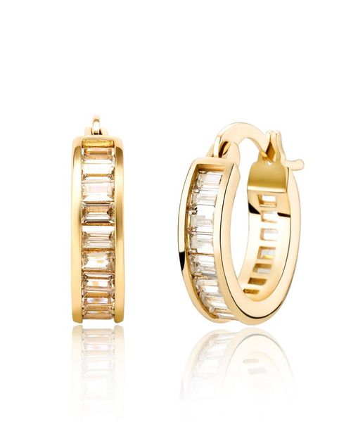 

new baguette zircon hoop earrings gold plated iced out cz earrings hip hop simple fashion jewelry girls gift4275882, Golden