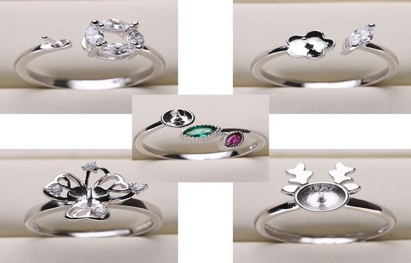 

shining pearl rings setting zircon solid 925 silver ring setting ring mounting ring blank diy jewelry 5 styles mix diy gift7158930, Slivery;crystal