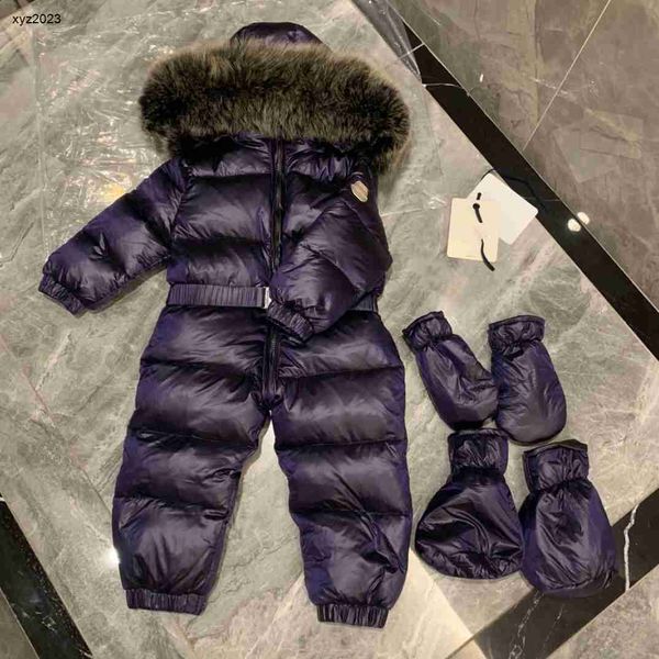 

23ss designer kids down jackets hat collar detachable baby boilersuit size 0-4 winter warm clothing fur hooded outwear aug30, Blue;gray