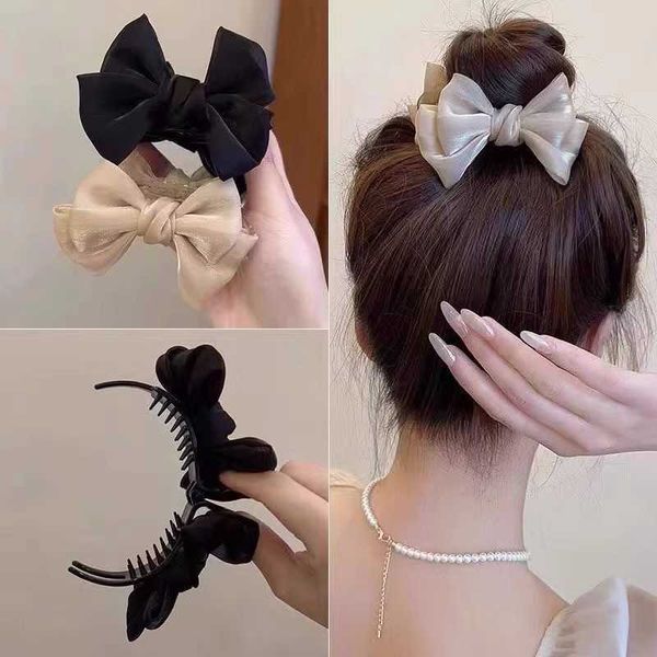 

new ins bow knot ball head grab clip net red hair clip back brain spoon shark clip disc hair tool headwear girl, Slivery;white