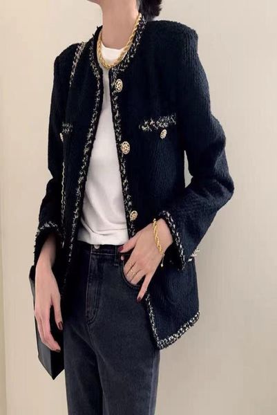 

2020 winter new style elegant and fashionable allmatch slim suit short jacket women loose tweed woven jacket women7021250, Black;brown