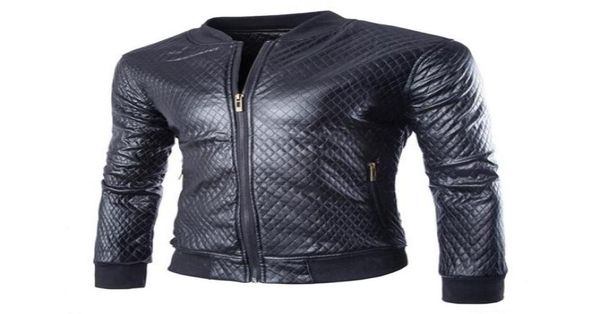 

2018 autumn winter thick plaid jackets men baseball collar washed slim fit pu leather jacket for men biker jacket2828410, Black