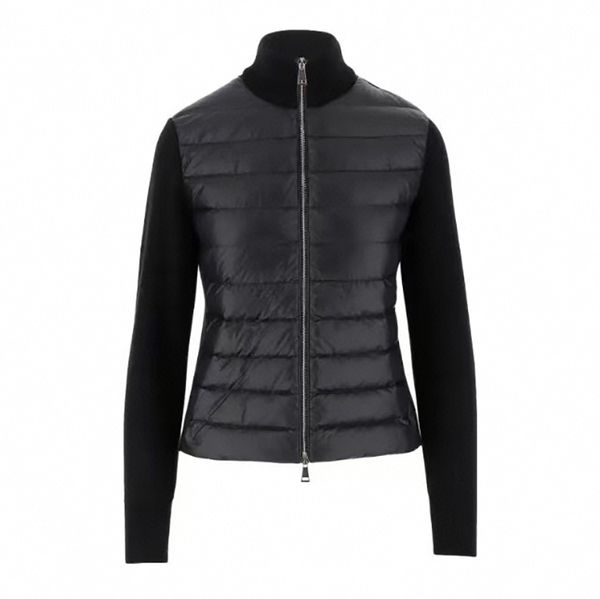 

monclairer knitted sleeve women down jacket stand collar fashion designer knit jacket arm badge winter warm coat size s--l, Black