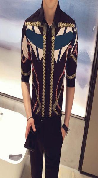 

fashion print shirt men 2020 summer casual slim fit streetwear social dress shirts camisa masculina night club bar blusa homme6547509, White;black