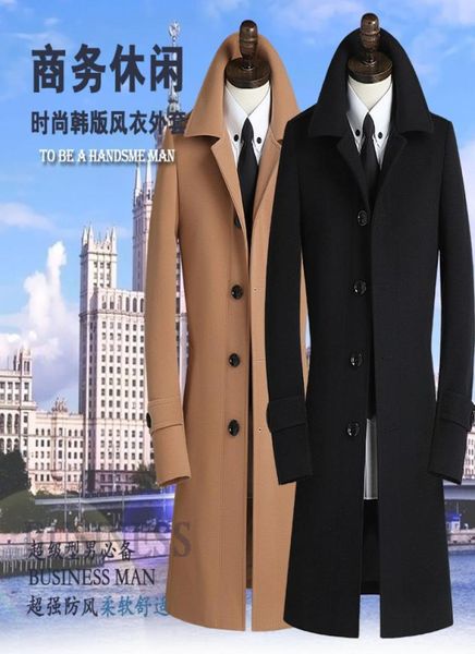 

whole black khaki grey 2016 autumn mens trench coat mens cashmere coat casual slim long design winter wool coat men clothing 4178342, Tan;black