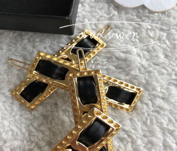 

6x15cm party gift c lady fashion metal hair clips classic pu leather alloy hairpins stamped accessories vip paper card5156961, Golden;silver