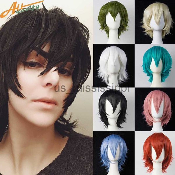 

cosplay wigs synthetic male cosplay wigs with bangs short straight blonde black blue white red hair halloween anime cosplay wig for man wome