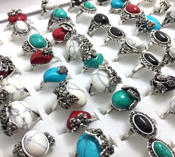

50pcs silver plate women rheinstone turquoise stone rings ring lady girls mens ring re bague whole jewelry3904106