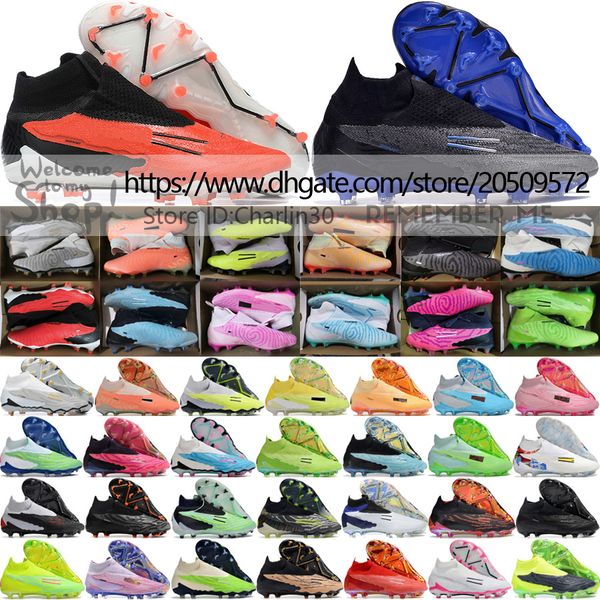 

send with bag quality football boots phantoms gx elite fg ghost high socks soccer cleats mens soft leather comfortable lithe trainers footba, Black