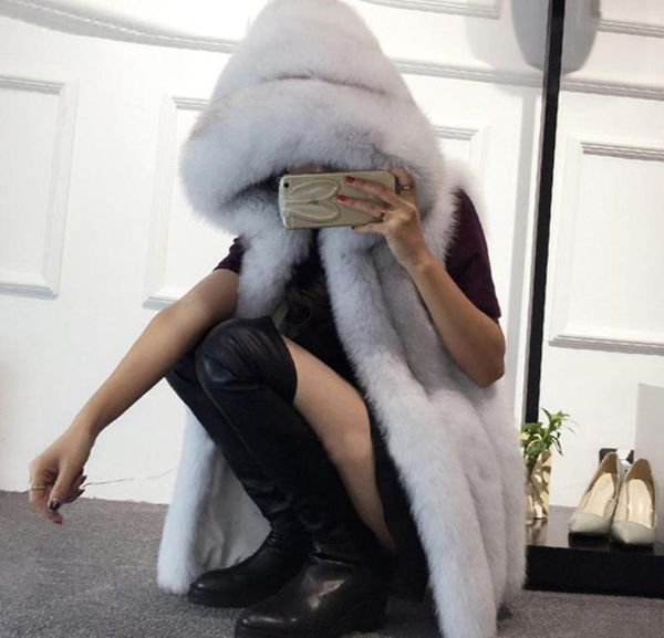 

plus size 6xl fur hood vest women faux fur vest striped long gilet sleeveless coat winter jacket v8881300144, Black