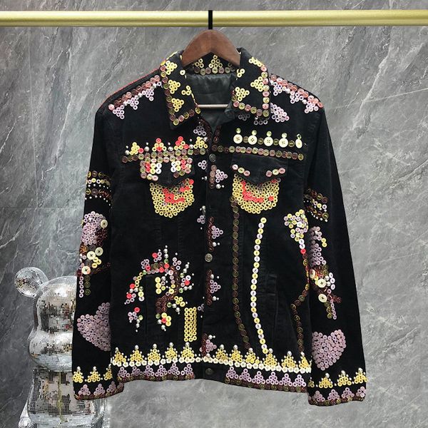 

men's jackets 2023 fancy club stage corduroy slim fit jacket hand made busy buttons brand jaquetas masculina 230831, Black;brown