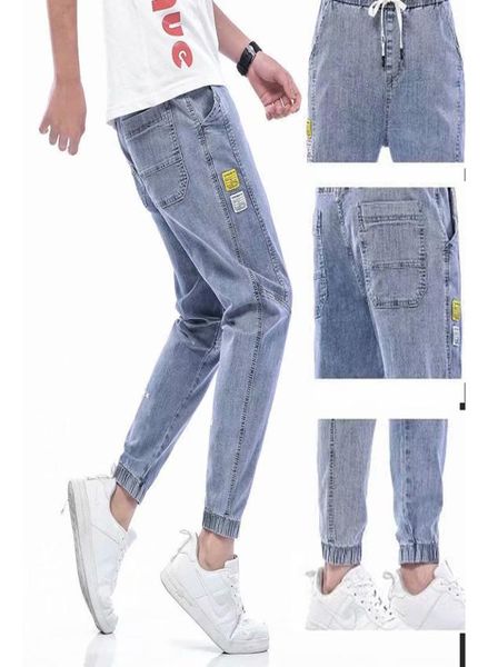 

goods baggy jeans drawstring waist jeans men streetwear elastic cuff kpop clothes casual wide leg harajuku gray blue5671766, Blue