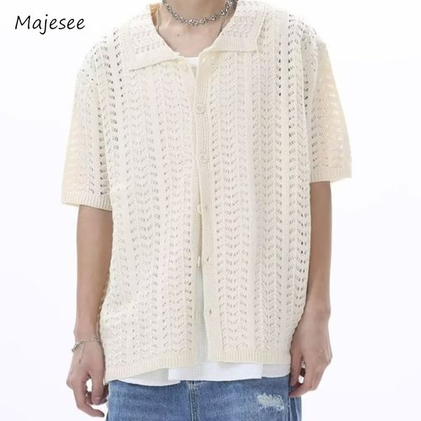

men's sweaters cardigan men summer retro leisure hollow out half sleeves allmatch chic streetwear couple knitwear korean style harajuku, White;black