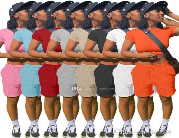 

2022 summer tracksuits for womens two pieces pants set designer short sleeve exposed navel shorts drawstring jogger suit2592816, Gray