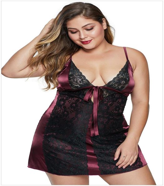

xl xxl xxxl 5xl plus size satin chemise with lace women039s lingerie intimate nighty sleepwear nightwear underwear dl8076421, Black;red