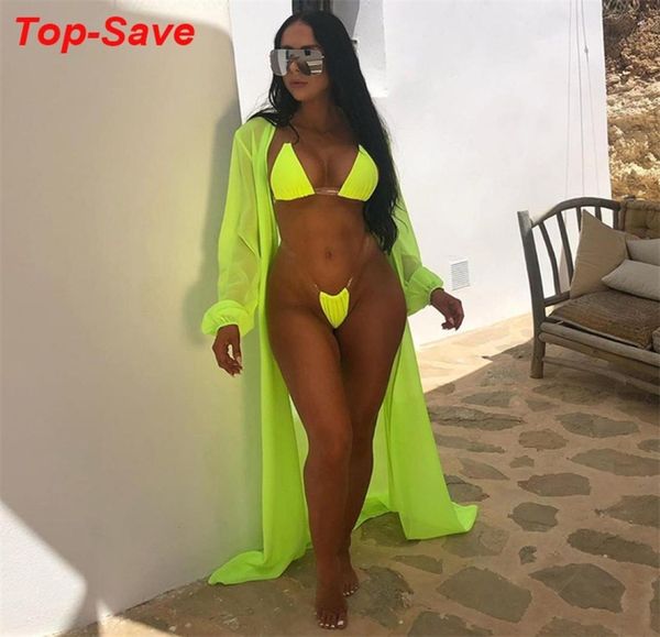 

2020 new arrival woman 3 pieces sets outfits solid two piece sets bikinilong sleeve cardigan beach summer ladies clothing t201312111, White