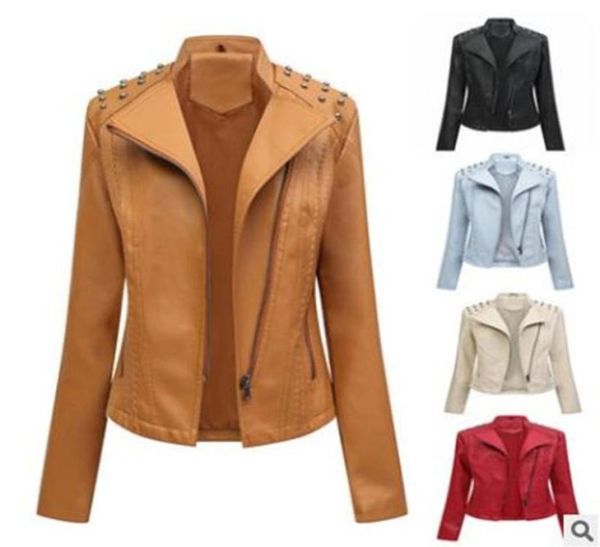 

autumn faux leather riveting studded women039s coat zipper moto biker stand collar women coats fashion streetwear lady jackets24912490, Black