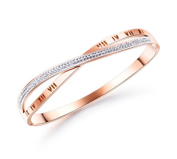 

roman numeral bangle bracelet for women rose gold plated cross x diamond bracelet1405172, Black