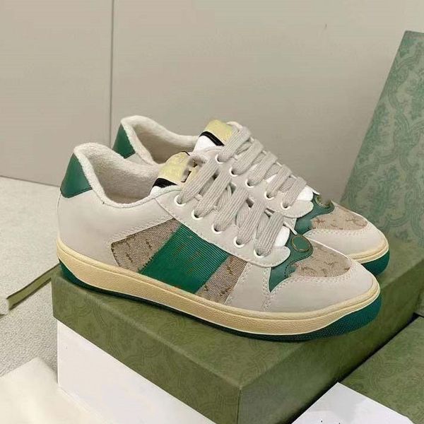 

italy dirty leather shoe green red stripe luxurys designers canvas ace casual shoes classic butter distressed screener sneakers 09