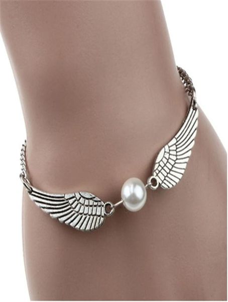

angel wings charms anklet women foot bracelet brand beach fashon leg bracelet chain imitation pearls pendant indian anklet party j4485751, Red;blue