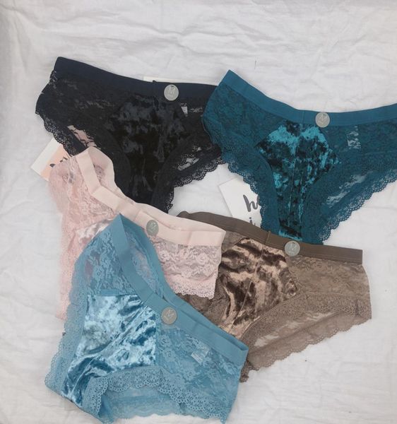 

european style vintage floral lace panties for women velvet underwear crotch cotton briefs ruffle panties string t206549218, Black;pink