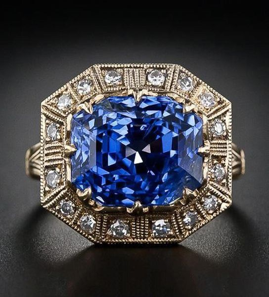 

big blue zircon stone rings for women gold color engagement wedding ring size 610 girls party jewelry gifts bague4652141, Slivery;golden