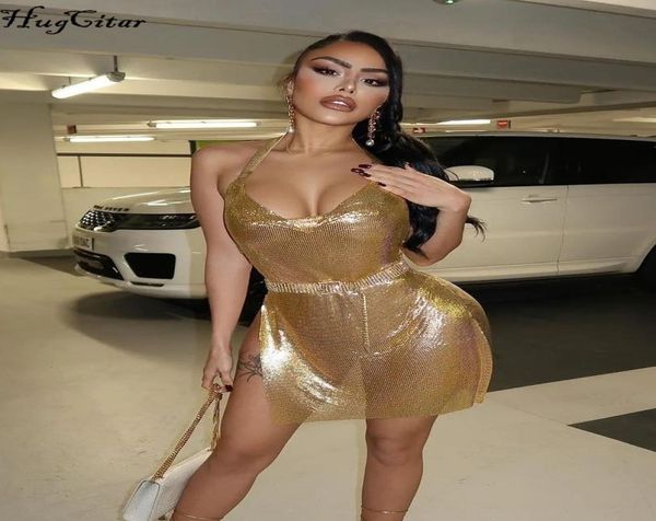 

bling glitter women halter mini dress side slit backless bodycon streetwear party club festival 2022 summer clothe8128849, Black;gray