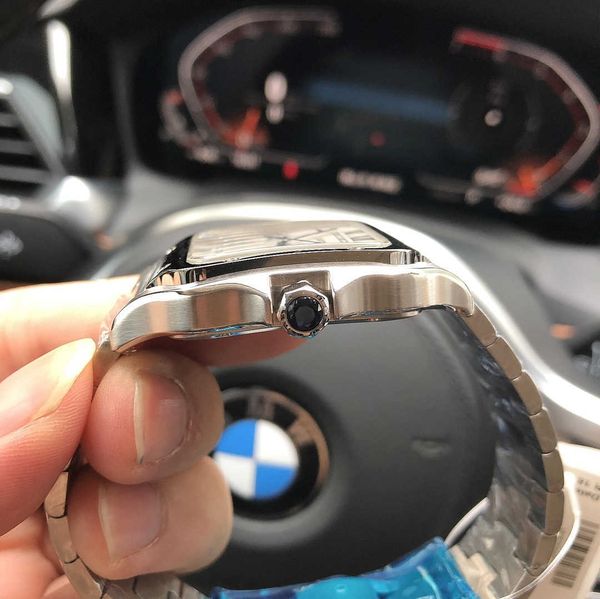 

superclone santos watch original thick 9.08mm cater manual steel mens watches wssa0009with quick link switch strap l97j mechanical movement, Slivery;golden