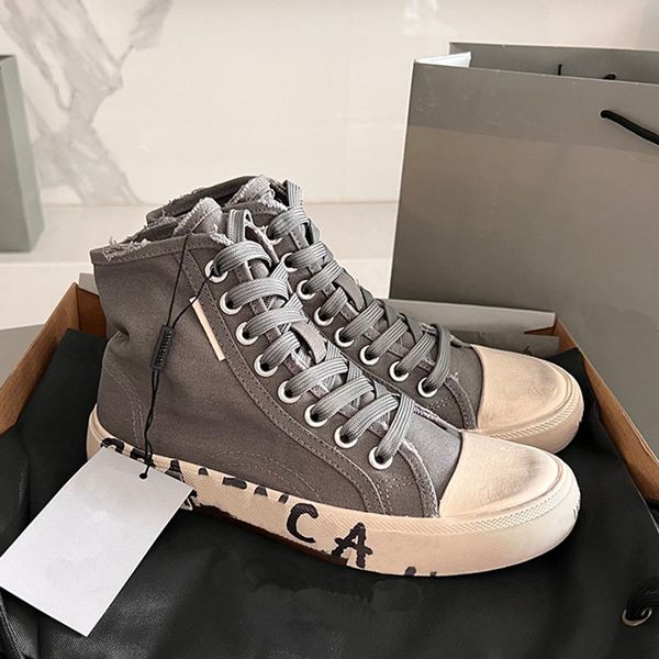 

paris high graffiti destroyed casual shoes men classics retro sports shoes fashion designer shoes for ladies high unique women shoes size 35, Black