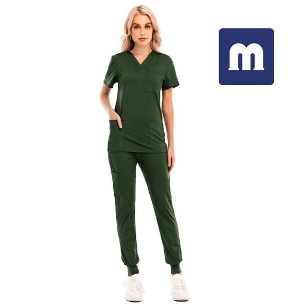 

medigo034 women039s two piece pants solid color spa threaded clinic work suits pants scrubs pet nursing hospital u5033654, White