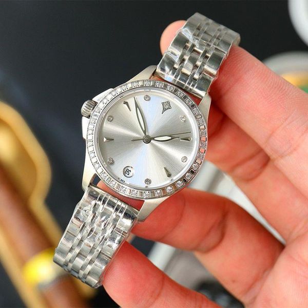 

waterproof watch wristwatches watches quartz movement fashion wristwatch stainless luxe leather strap diamond ladeis montre de watchs 3 olge, Slivery;brown