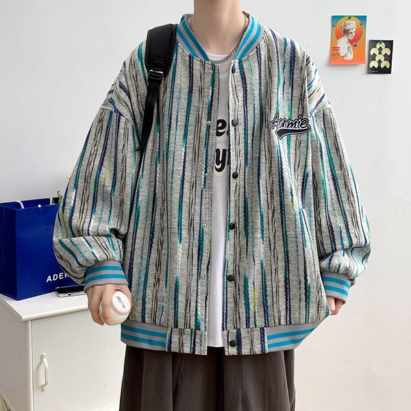 

men's jackets autumn winter mens color weaving stripe jacket letter print baseball uniform trendy youth keepwarm preppy style 230831, Black;brown