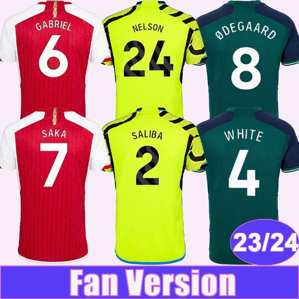 

23 24 gabriel smith rowe men's soccer jerseys saka nelson saliba tierney white martinelli jorginho havertz home away third football shi, Black;yellow