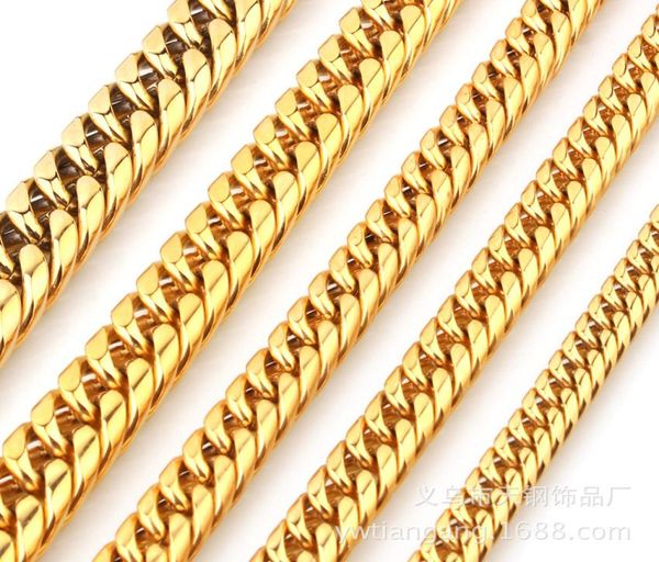 

10mm thick titanium steel hip hop cuban necklace mens chain 18k gold chain without pendant jewelry7009441, Silver