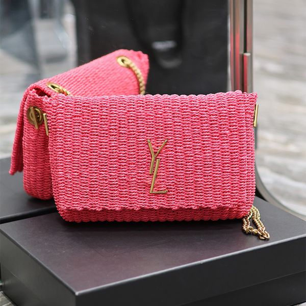 

yls pink designer bag straw bag chain shoulder bag raffia woven bag sl kate spad purse crochet luxury handbag crossbody bag shopping totes w