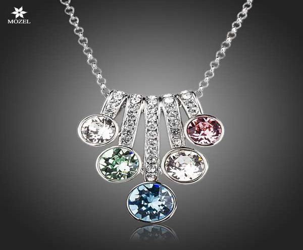 

wholesale mozel rovski elements platinum plated 5 series flower with colorful stellux austrian crystals pendant necklace tn01432641529, Silver