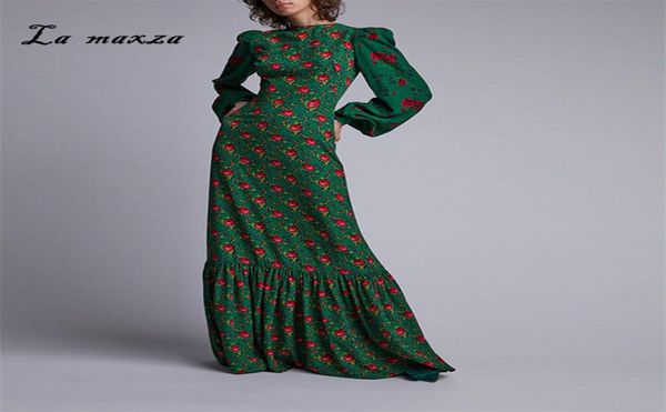 

plus size 2019 women autumn dresses vintage print party elegant fashion long sleeve maxi dress mx2005189900935, Black;pink