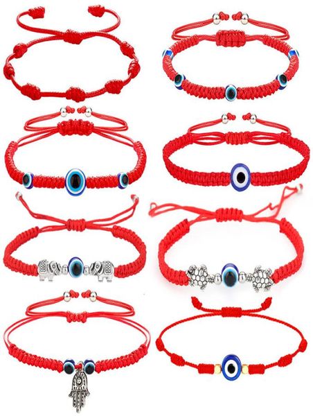 

2021 hanmade rope chain fatima hand evil blue eye pendants woven red string bracelet for women fashion lucky elephant tortoise bra2522353, Black