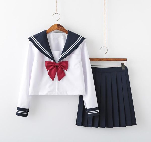 

sailor suit jk longsleeved student uniform two piece dress basic style original genuine autumn and winter blue in stock7057507, White