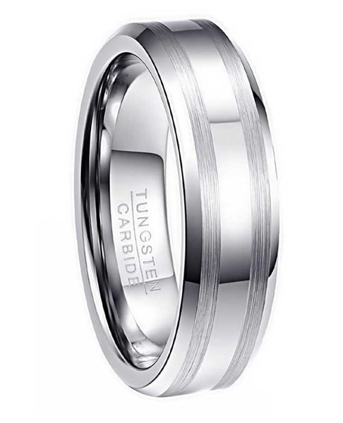 

8mm wide 23mm thick double lassa stripe white k tungsten steel ring american code 614 with half a yard9031999, Golden;silver